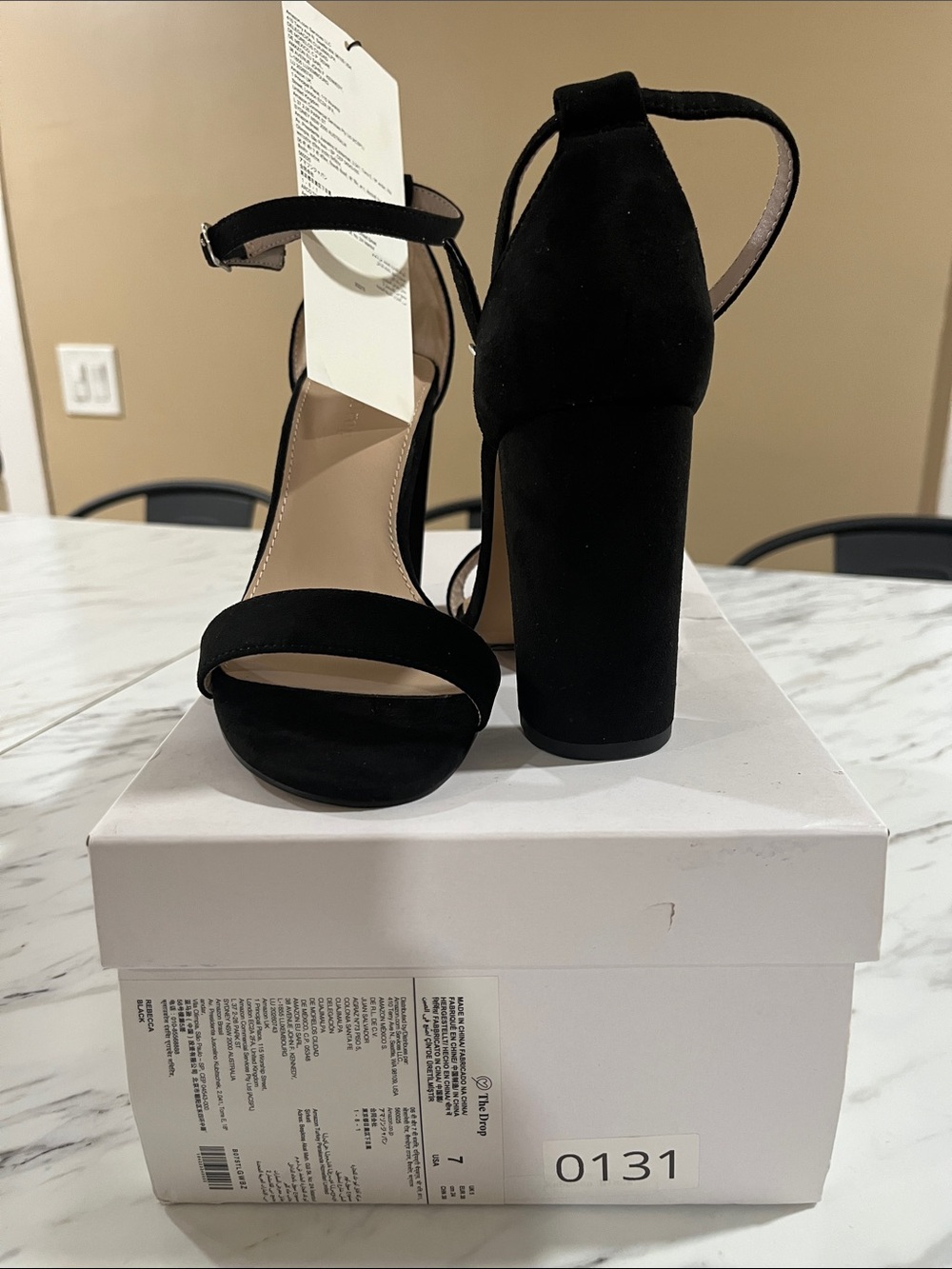 Elegant Black Suede Block Heel Sandals with Ankle Strap